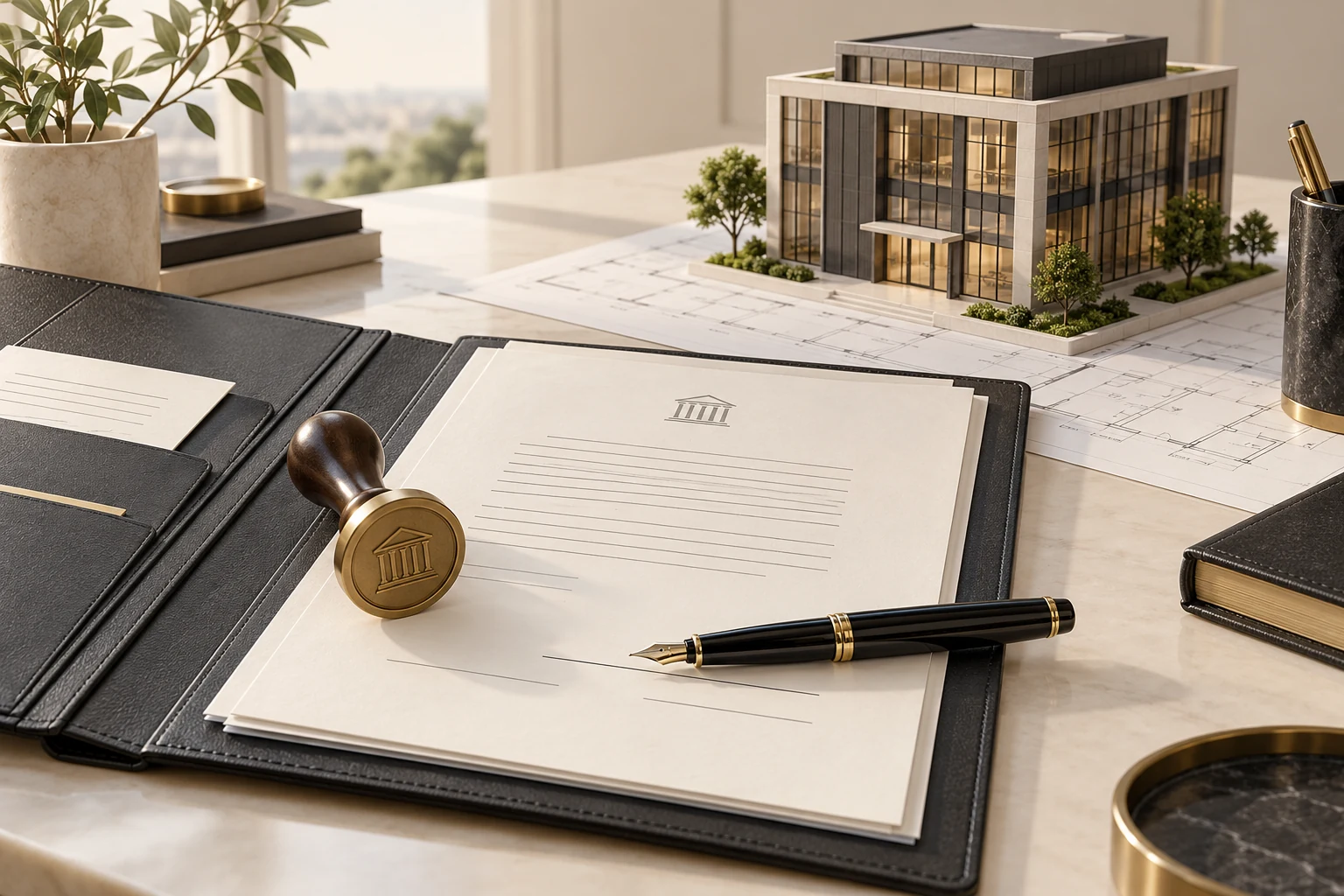 Company registration documents, seal and office model